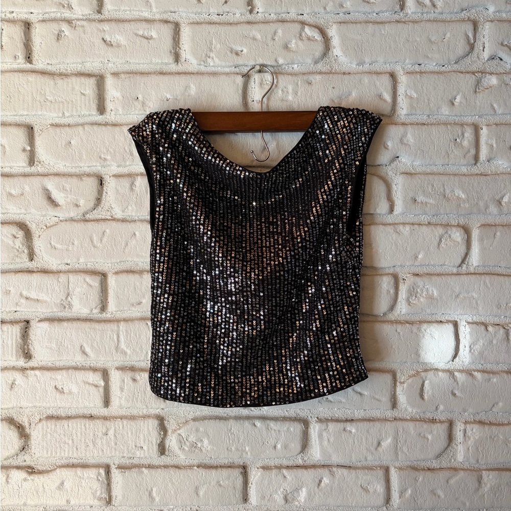 Sequin Backless Crop Top - Black